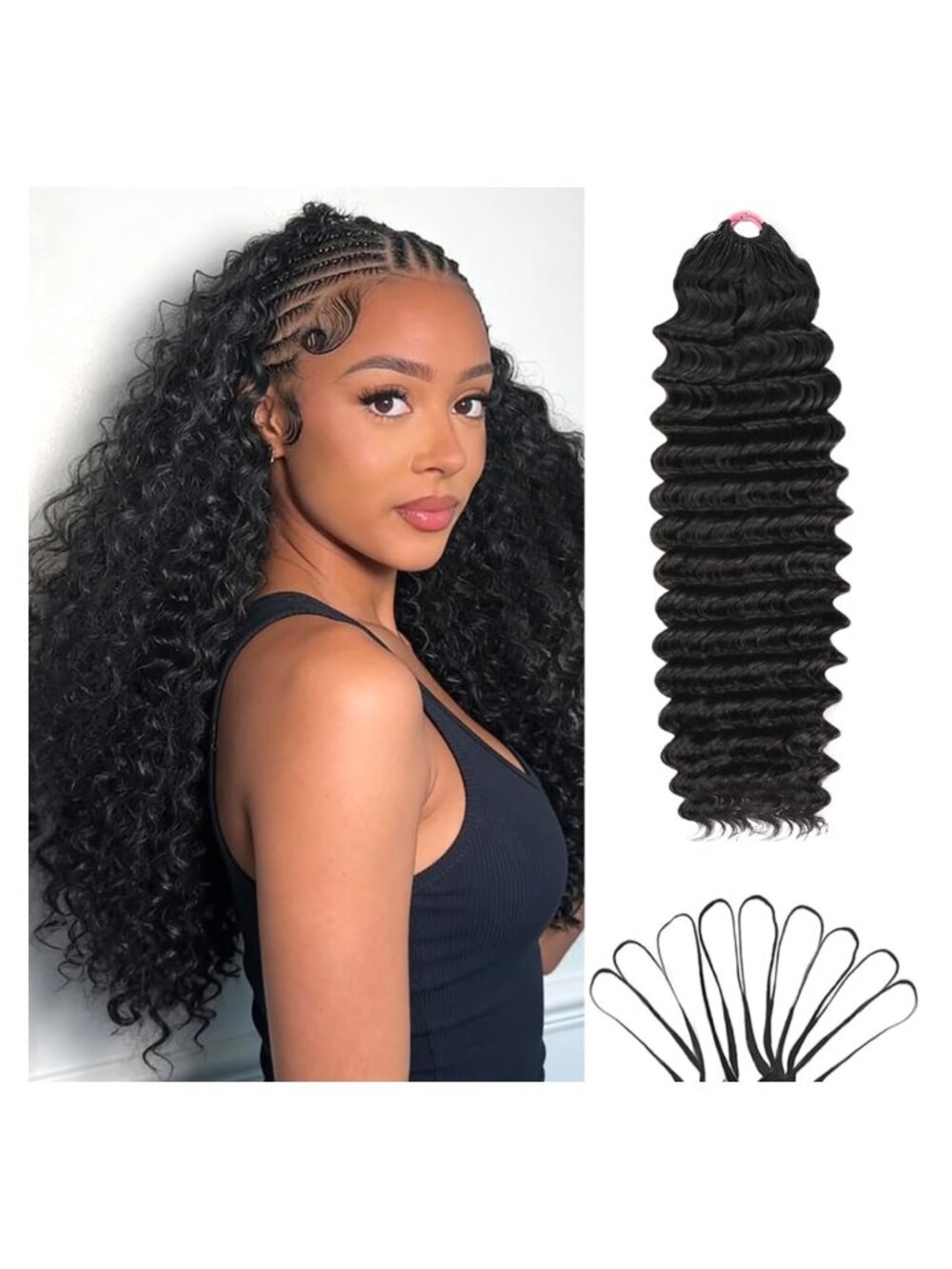 Deep Wave Crochet Human Hair Extensions Pre-Looped 20 Inch 120g